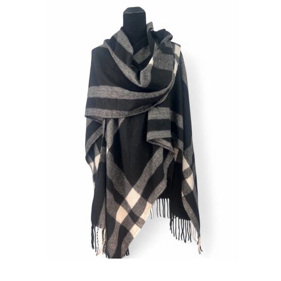 Women's Cashmere Blend Wrap Fringe Scarf Poncho Kimono One Size - Picture 4 of 7
